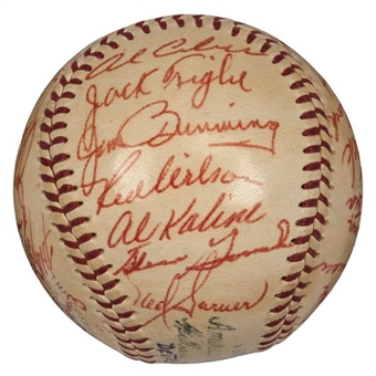 1955 Detroit Tigers Team Signed Baseball With 29 Signatures Including Kaline and Bunning